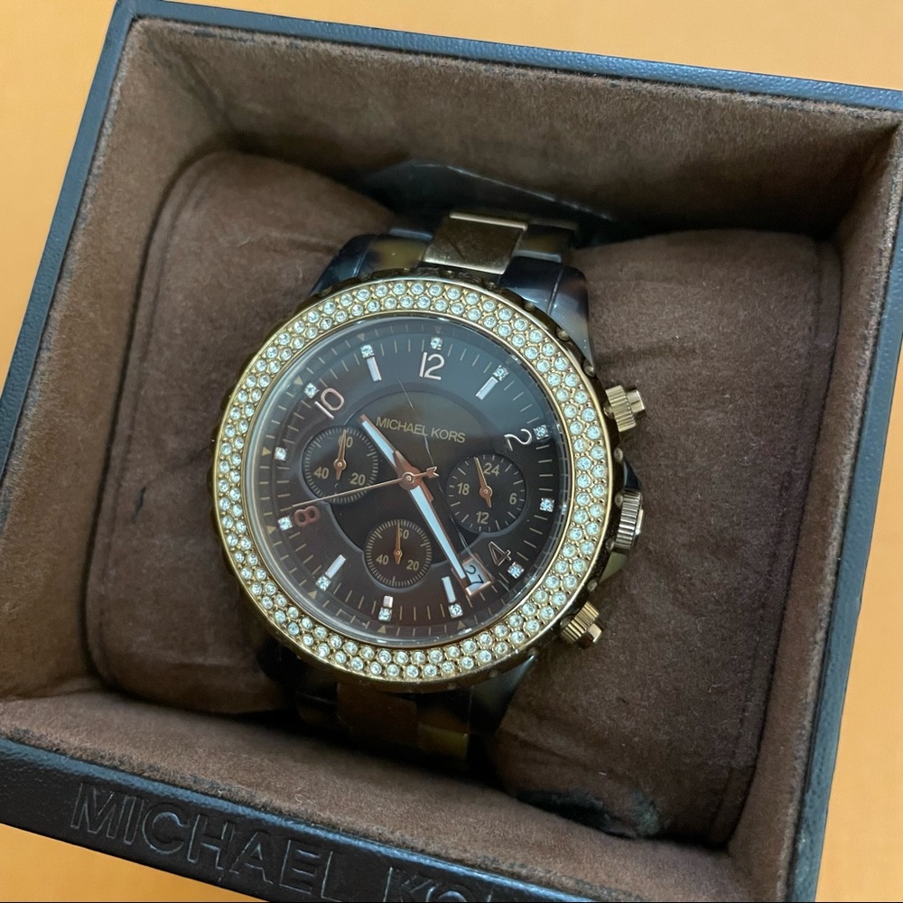 MICHAEL KORS rose gold tortoise watch